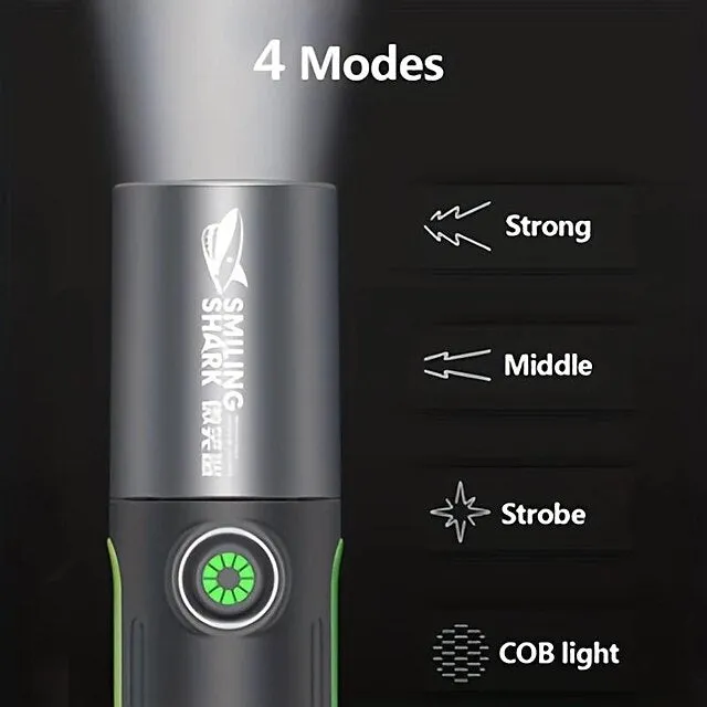 1pc Powerful Zoomable Flashlight, Multifunctional Portable Flashlight with Hook, Telescopic Rechargeable COB Torch Light for Hiking Hunting Camping Outdoor Sports (Battery Included)