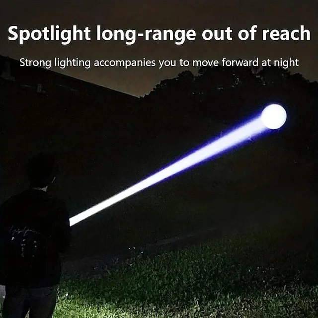 1pc Powerful Zoomable Flashlight, Multifunctional Portable Flashlight with Hook, Telescopic Rechargeable COB Torch Light for Hiking Hunting Camping Outdoor Sports (Battery Included)