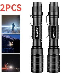 2 Pack High Lumens LED Flashlights Zoomable 5 Working Modes Torch Suitable for Camping, Outdoor Fishing and Cycling