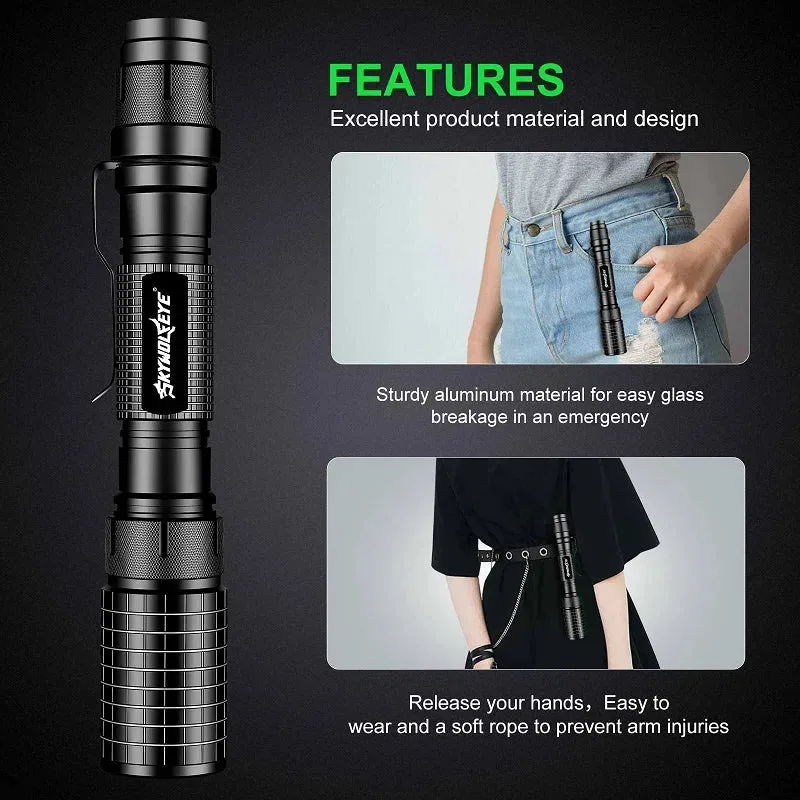 2 Pack High Lumens LED Flashlights Zoomable 5 Working Modes Torch Suitable for Camping, Outdoor Fishing and Cycling