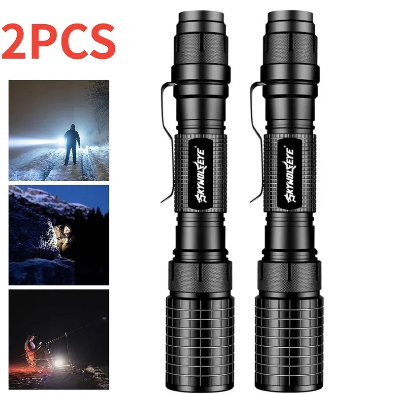 2 Pack High Lumens LED Flashlights Zoomable 5 Working Modes Torch Suitable for Camping, Outdoor Fishing and Cycling