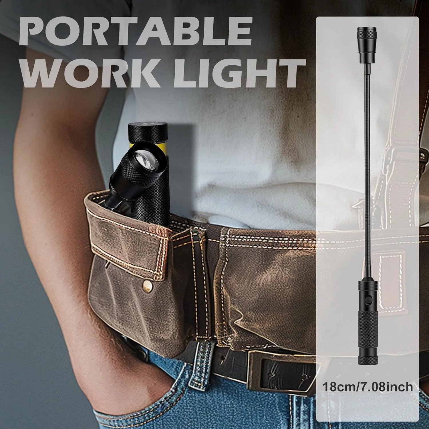 2 Pack LED Work Light, 500 Lumen Gooseneck Flashlight with Magnetic Base, Zoomable Flexible Led Flashlight, Waterproof Job Site Light for Work Bench, Auto-Repairing, Inspection, Emergency