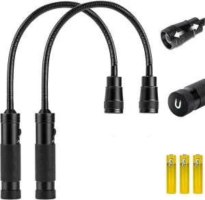 2 Pack LED Work Light, 500 Lumen Gooseneck Flashlight with Magnetic Base, Zoomable Flexible Led Flashlight, Waterproof Job Site Light for Work Bench, Auto-Repairing, Inspection, Emergency