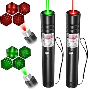 [2 Packs Green Red Beam] Rechargeable Green & Red Beam Light Flashlight Long Distance Range For TV/LED/LCD Screens Tactical Flashlights Presentation Office/Outdoors/Astronomic/Construction [001]