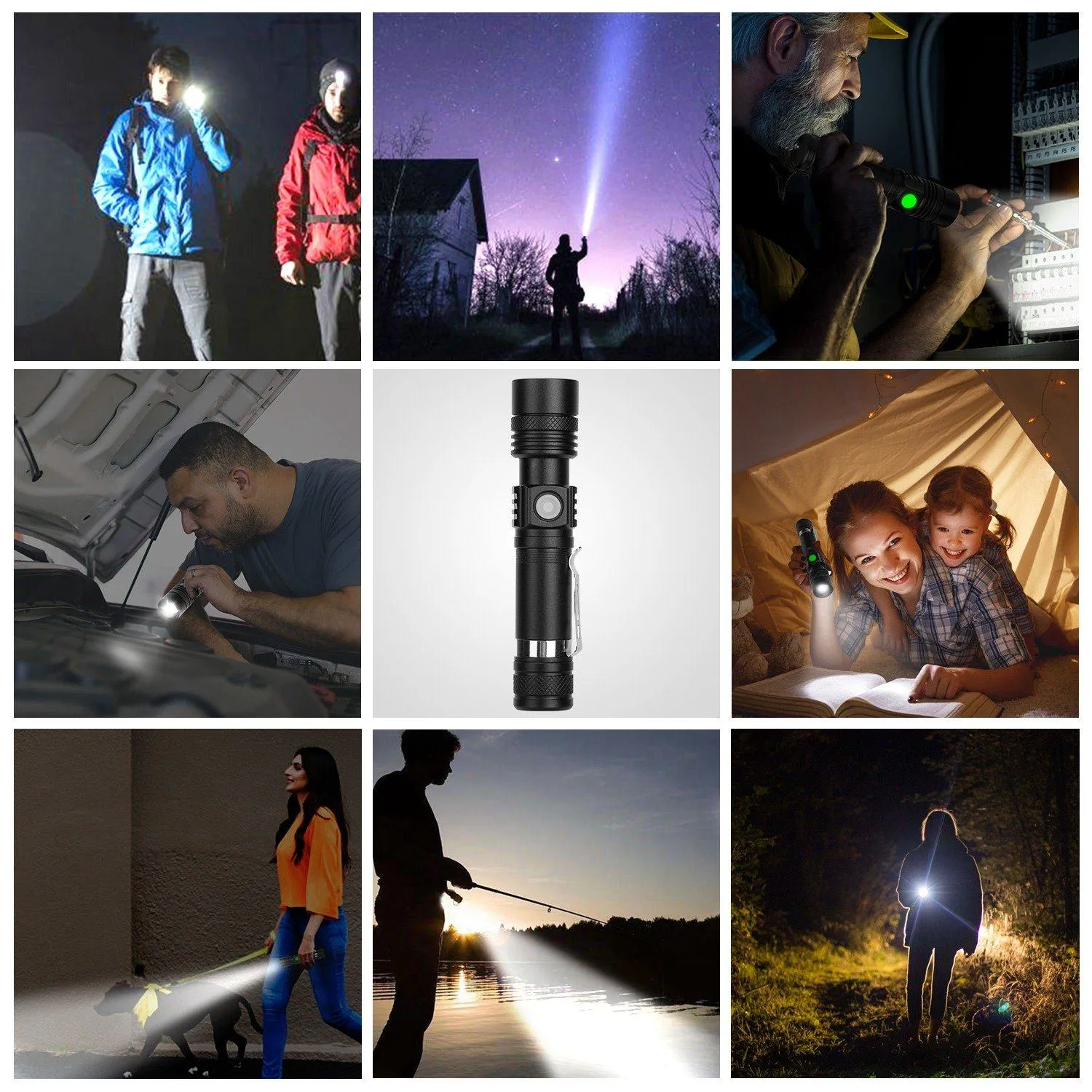 2-Piece: LED Handheld Flashlight Zoomable USB Rechargable