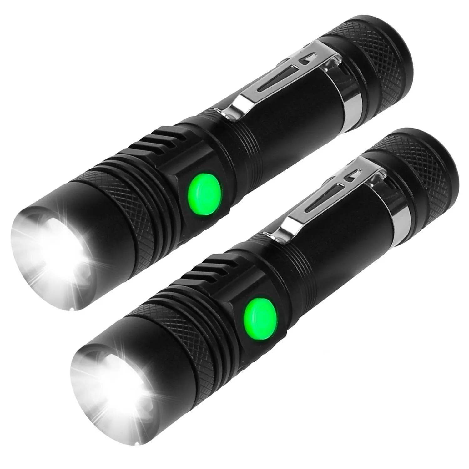 2-Piece: LED Handheld Flashlight Zoomable USB Rechargable