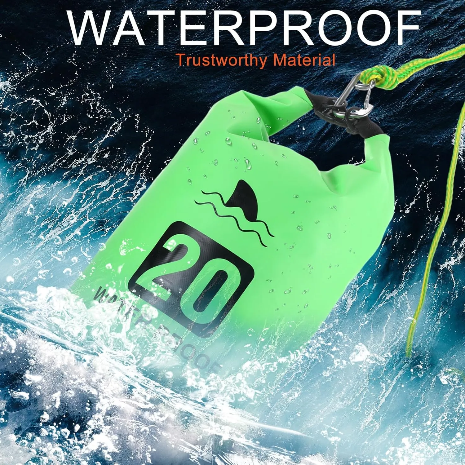 2 Set 20L Sand Anchor Heavy Duty Buoy Kit 2 in 1 Kayak Anchor Floating Waterproof Dry Bag with High Visibility Float Rope for Lake Beach Boat Hiking Camping Water Sports Surfing Kayaking(Green)