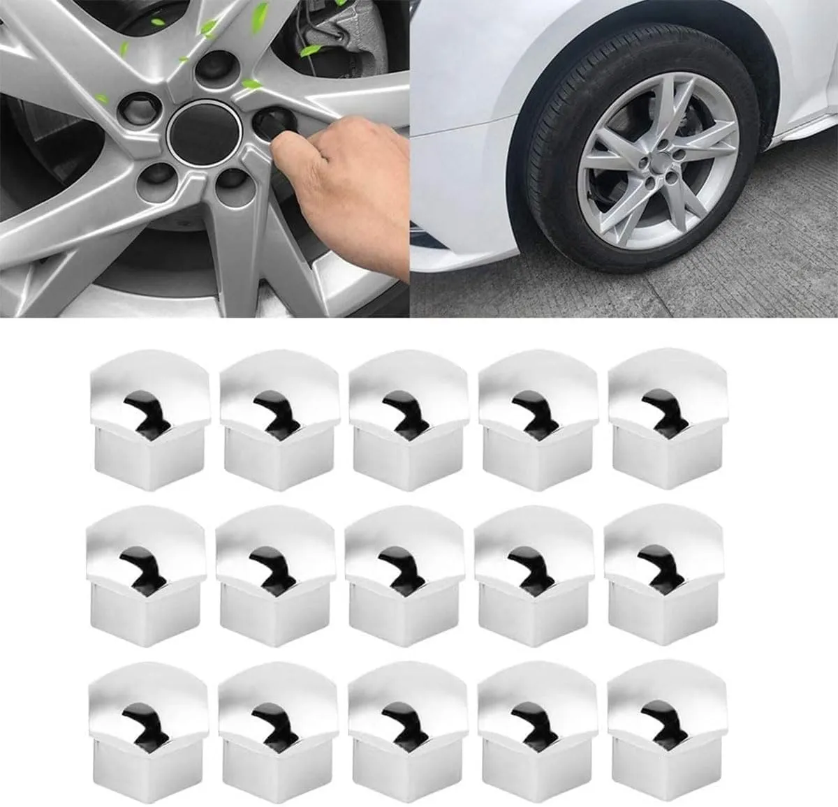 20 Pcs Car Wheel Nut Caps for Buick Excelle 2013-2024, Nut Cover Kit Waterproof Hexagonal Nut Dust and Rust Protection Cover Accessories,Silver-17mm