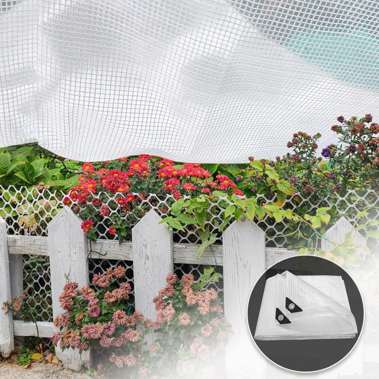 20' x 30' Clear Tarp Heavy Duty Waterproof tarps,13mil Transparent Multipurpose Protective Tarpaulin,Reinforced Edges Outdoor Waterproof Poly Tarps Cover,UV Resistant (Clear White Mesh)