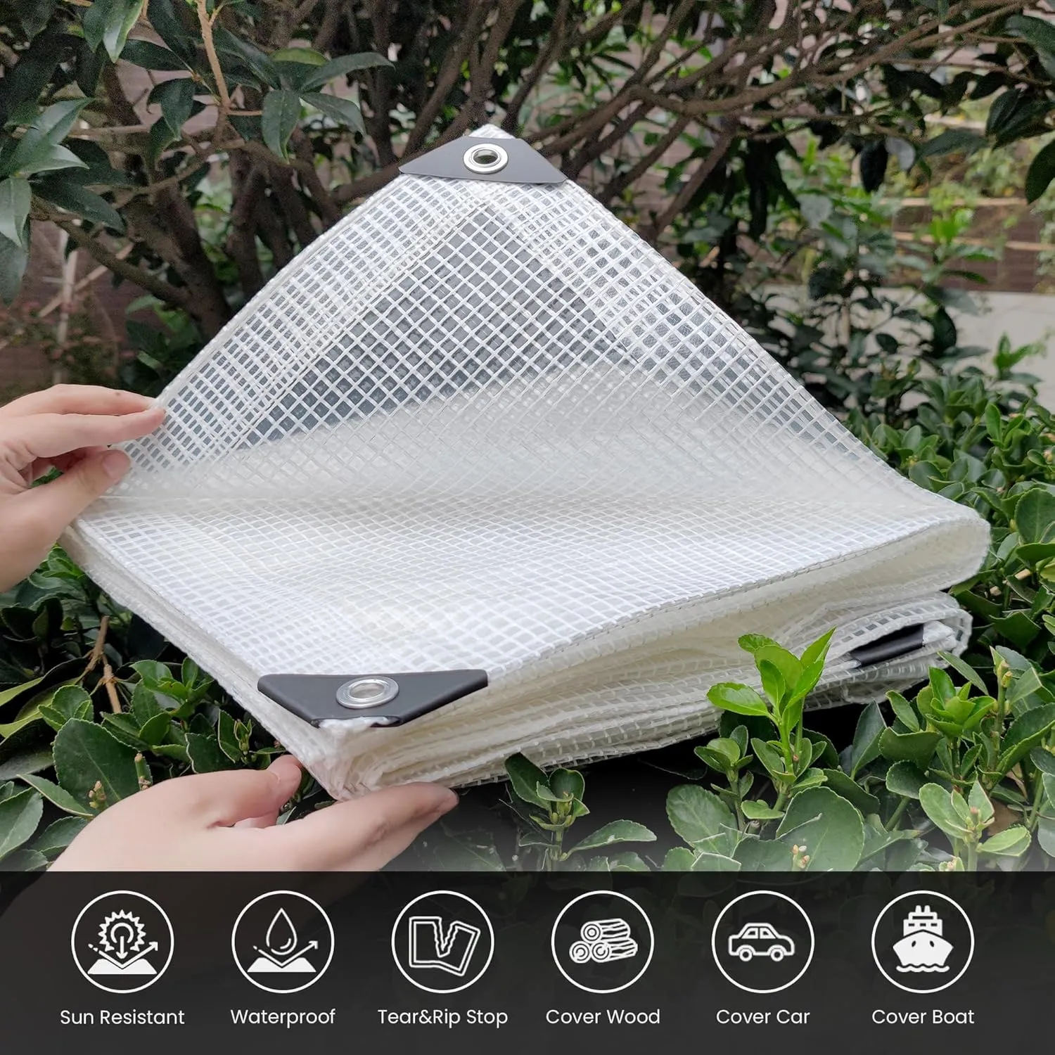 20' x 30' Clear Tarp Heavy Duty Waterproof tarps,13mil Transparent Multipurpose Protective Tarpaulin,Reinforced Edges Outdoor Waterproof Poly Tarps Cover,UV Resistant (Clear White Mesh)