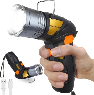 2000LM Rechargeable Spotlight Flashlight,12H Long Lasting IP67 Waterproof Spotlight Flashlight with Adjustable Focus, Handheld Spot Light for Camping Hunting Boating Emergency
