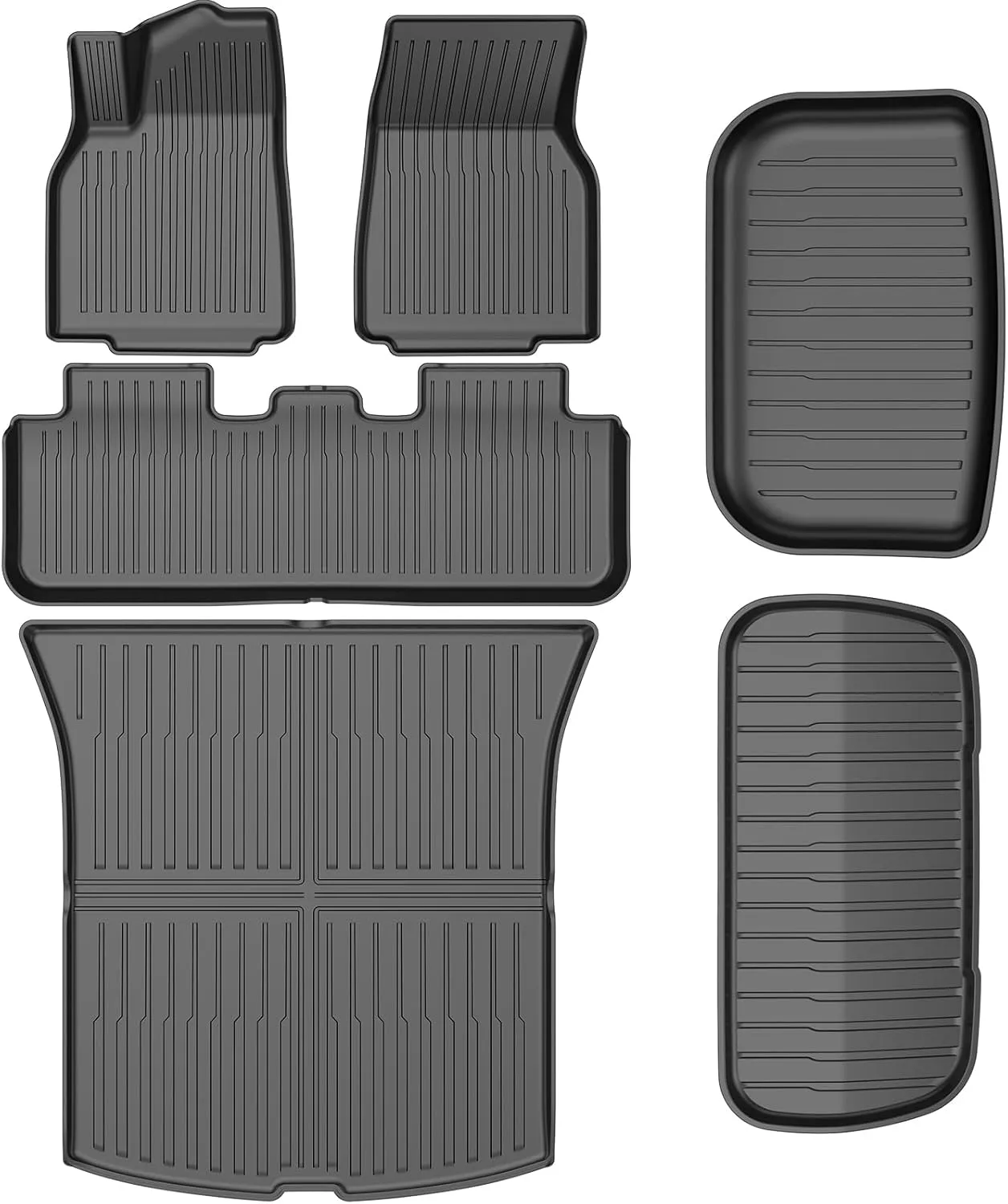 2025-2026 New Version Tesla Model Y Juniper Floor Mats Custom Fit All Weather TPE Cargo Liner Cargo Trunk Accessories (2025 Model Y Juniper Full Floor Mat Kit Set of 6)