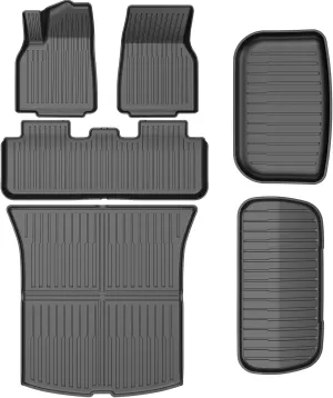 2025-2026 New Version Tesla Model Y Juniper Floor Mats Custom Fit All Weather TPE Cargo Liner Cargo Trunk Accessories (2025 Model Y Juniper Full Floor Mat Kit Set of 6)