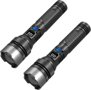 2025 The Ultimate Survival Flashlight, Rechargeable Flashlights High Lumens, Long Range 5000ft, LCD Digital Display, Acting As A Power Bank, for Emergency Security Camping (2PCS)