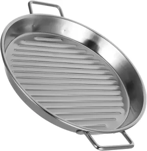 20cm Stainless Steel Round Plate Bbq Seafood Snack Serving Dinnerware Family Meal Outdoor Bbq Double Ears