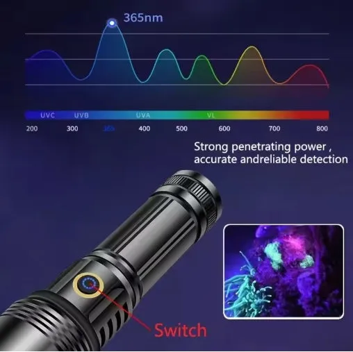 20W High Power 4-Core 365NM UV Black Mirror Flashlight With 3000mah 26650 battery Waterproof Endurance up to 10 hours  Supports Cell Phone Chargers