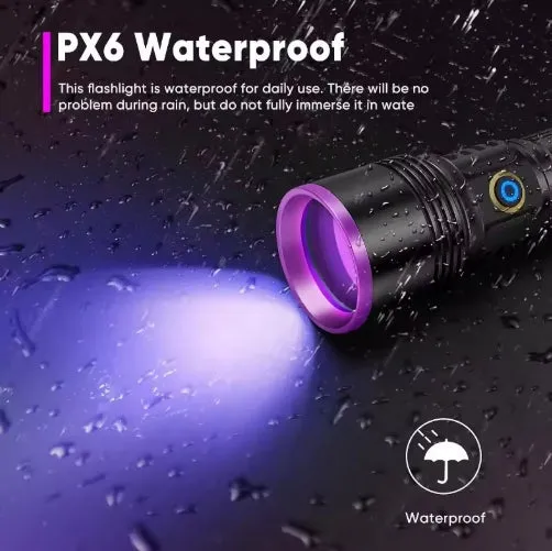 20W High Power 4-Core 365NM UV Black Mirror Flashlight With 3000mah 26650 battery Waterproof Endurance up to 10 hours  Supports Cell Phone Chargers
