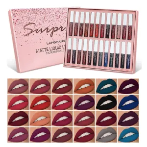 24Pcs Matte Liquid Lipstick Long-Lasting Non-Stick Cup Lip Gloss Waterproof Lipstick Makeup Set Gift for Womens
