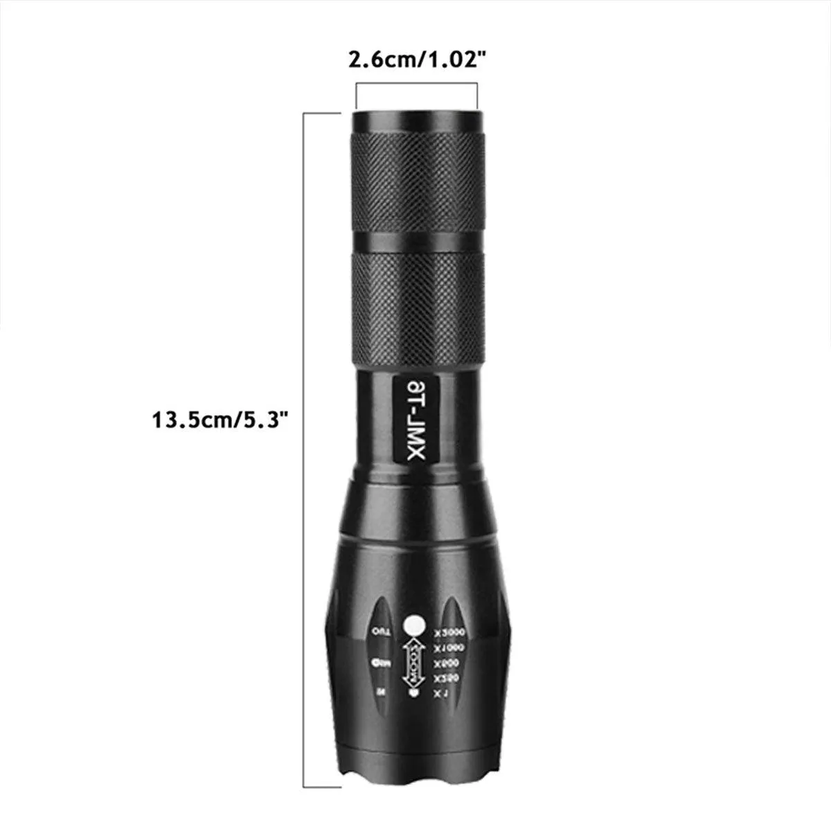 2PCS 800LM Tactical LED Flashlight Zoom Torch with 5 Modes Waterproof Outdoor Use