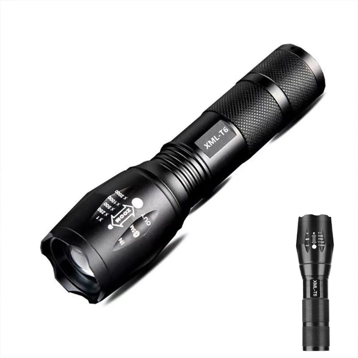 2PCS 800LM Tactical LED Flashlight Zoom Torch with 5 Modes Waterproof Outdoor Use