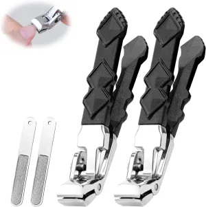 2PCS Toe Clippers Set for Seniors,Nail Clippers for Seniors with Arthritis,Ergonomic Toenail Clippers,Angled Head Nail Clippers with Wide Opening and Nail Files for Men, Women