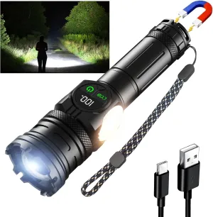 3 in 1 Rechargeable Flashlight True 5000 Lumens Outdoor Strong Cob Light, 5000mAh Zoomable Beam LED Flash Light with Magnet Power Failure Emergency Survival Kits Snowstorm (Plus)
