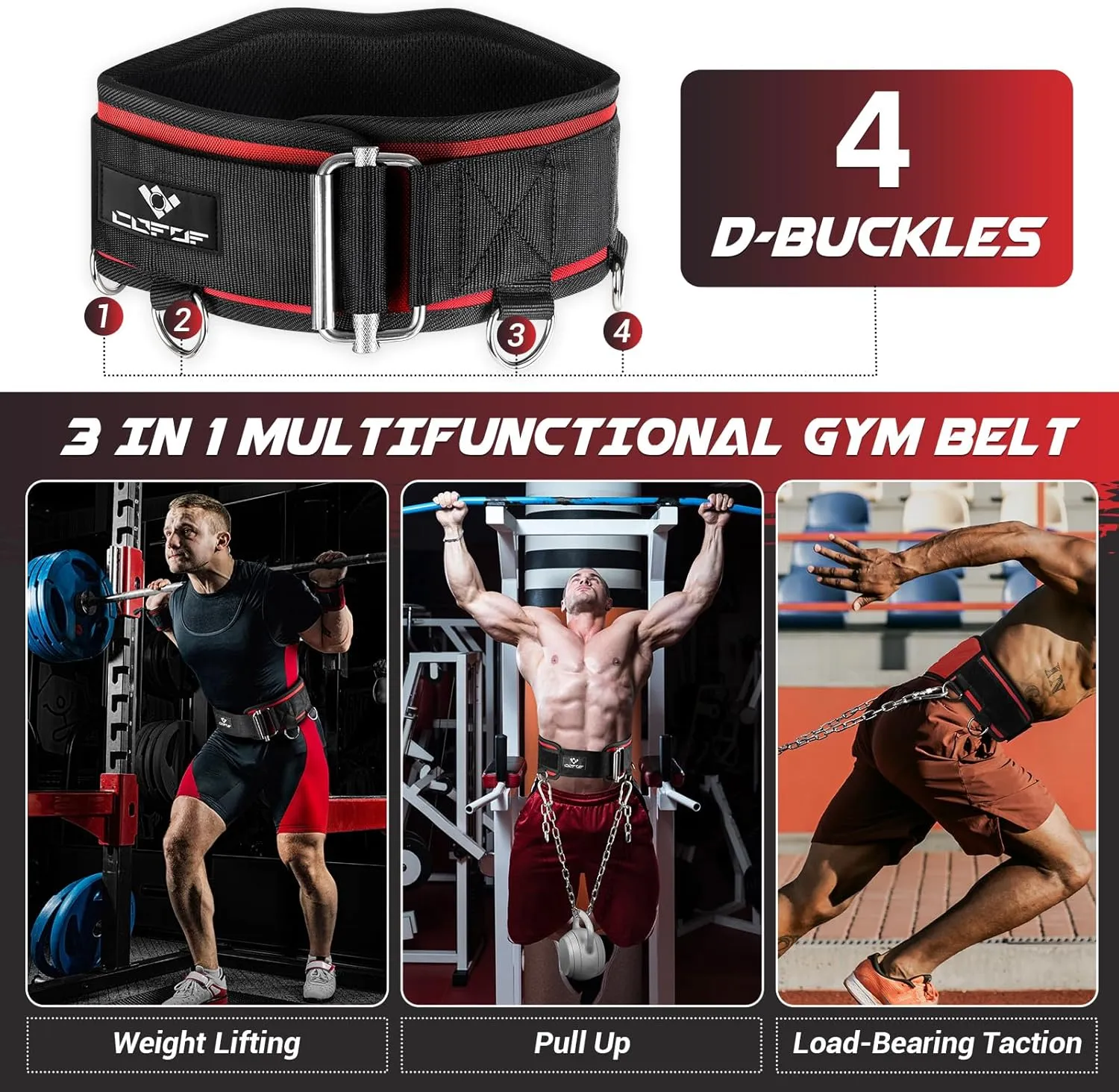 3-in-1 Weighted Pull Up Belt for Men, Weight Lifting Dip Belt with 40.6 IN Chain & Self Locking, Weighted Gym Belt for Pull Up, Squat, Powerlifting & Deadlift, Capacity Up to 350 LBS