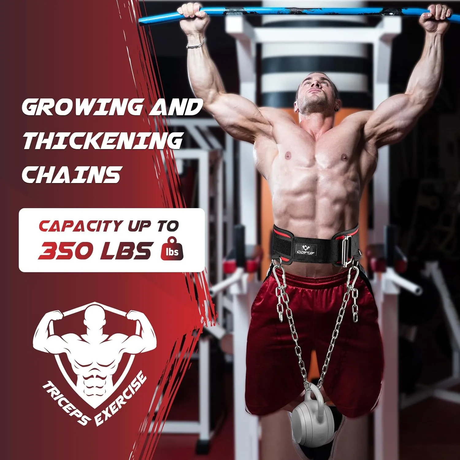 3-in-1 Weighted Pull Up Belt for Men, Weight Lifting Dip Belt with 40.6 IN Chain & Self Locking, Weighted Gym Belt for Pull Up, Squat, Powerlifting & Deadlift, Capacity Up to 350 LBS
