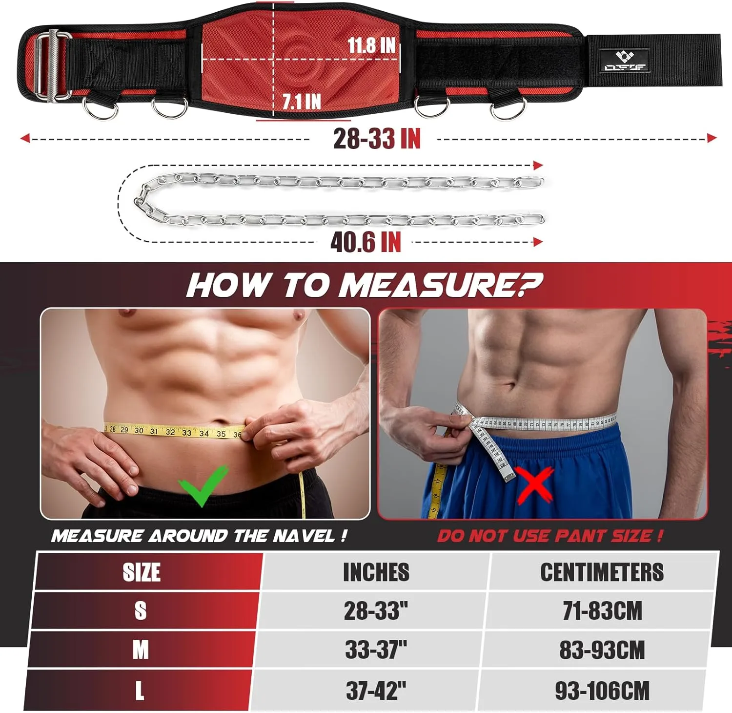 3-in-1 Weighted Pull Up Belt for Men, Weight Lifting Dip Belt with 40.6 IN Chain & Self Locking, Weighted Gym Belt for Pull Up, Squat, Powerlifting & Deadlift, Capacity Up to 350 LBS