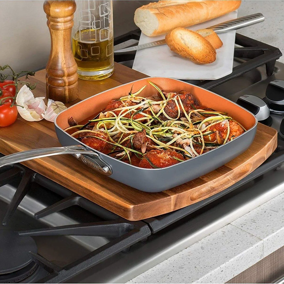3 Piece Set: Gotham Steel 1682 Nonstick Copper Square Shallow Pan
