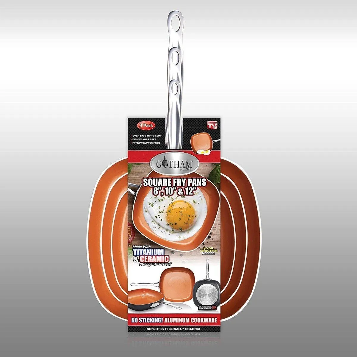 3 Piece Set: Gotham Steel 1682 Nonstick Copper Square Shallow Pan