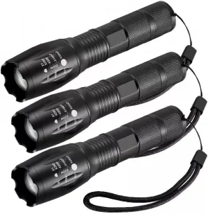 3 x Flashlight High Powered 5Modes Zoomable Aluminum, Black
