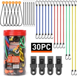 30-Piece Bungee Cords Awning Tarp Clip Tie Down Set 10'/18'/24'/32'/40'