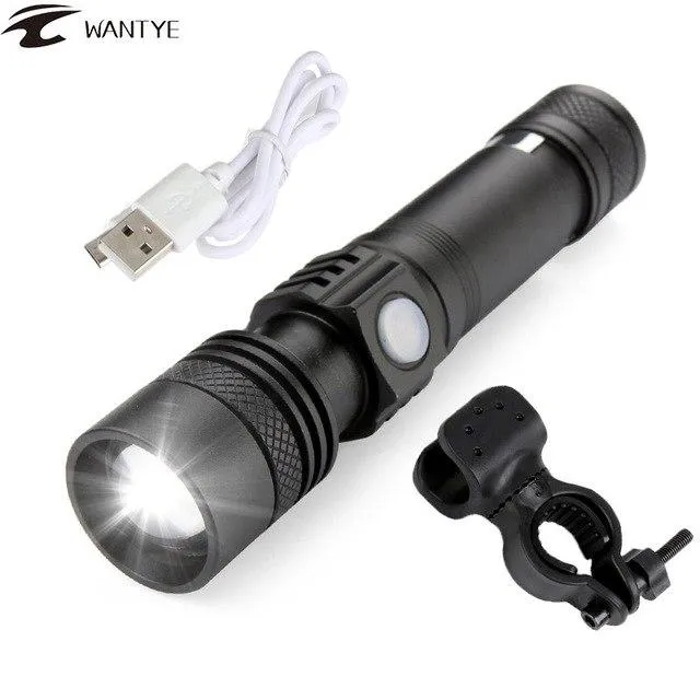 3800LM USB Rechargerable LED Flashlight Bicycle Light XML T6 Zoomable Waterproof Bike Light Front Torch Use 18650 Battery