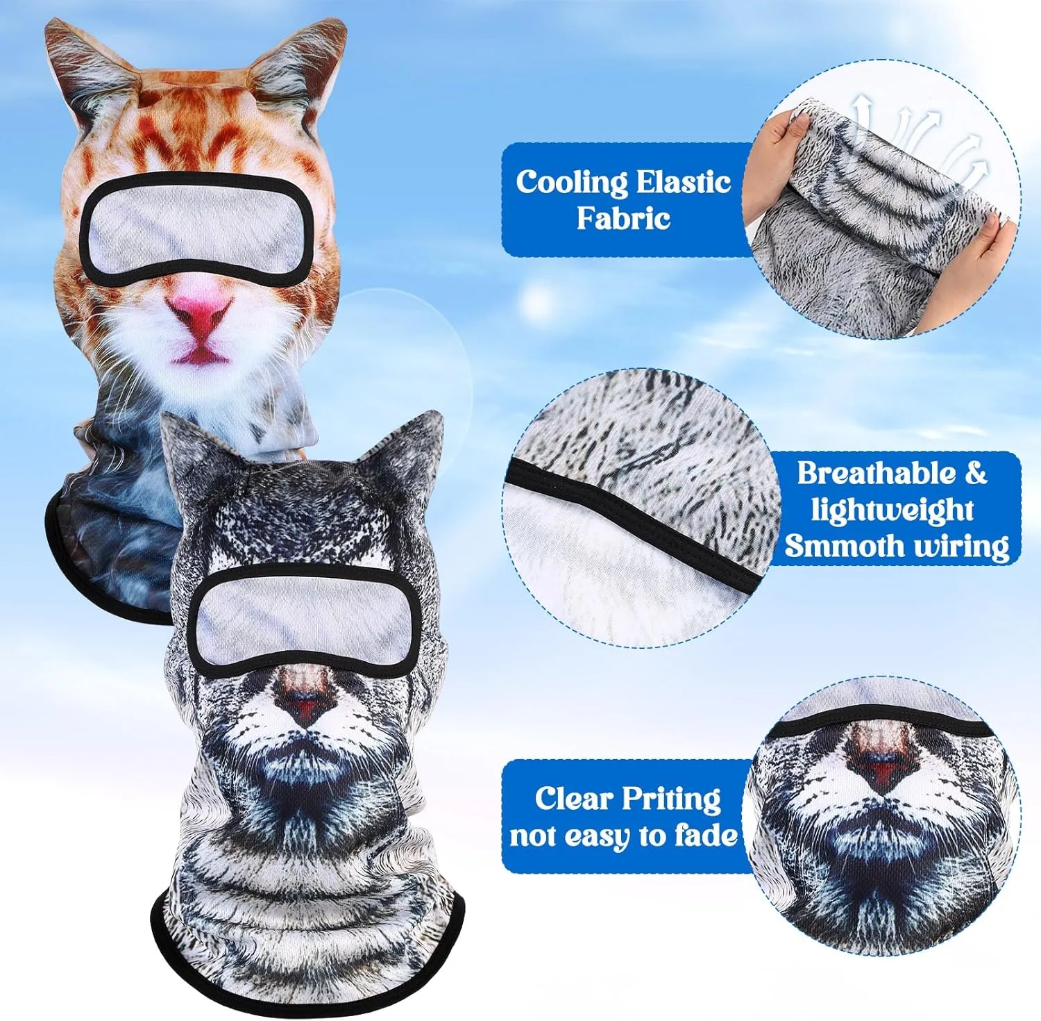 3D Cat Ski Balaclava Sheisty Mask Dog Cycling Mask Breathable Ice Silk Face Cover for Sunscreen Protection Outdoor