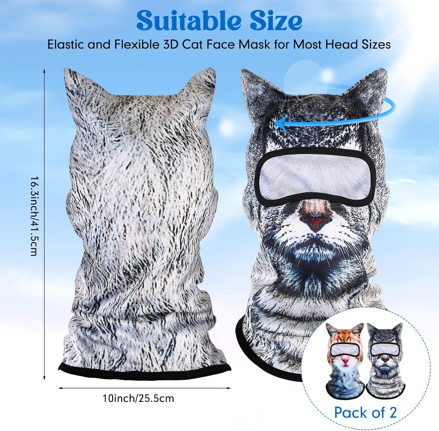 3D Cat Ski Balaclava Sheisty Mask Dog Cycling Mask Breathable Ice Silk Face Cover for Sunscreen Protection Outdoor