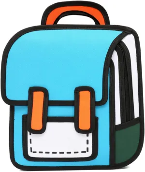 3D Jump Style Kawaii Backpack Sketch Cute Cartoon 2D Drawing from Comic Paper Anime Bookbag School Supplies Fun Daypack (Blue)