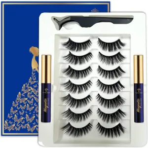 3D Magnetic Eyelashes with Eyeliner, Cat-Eye Magnetic Lashes Kit with Applicator,Most Natural Looking,Reusable Fake Eye Lash, Strongest Waterproof Liquid Liner,Cruelty-Free. 7 Pairs