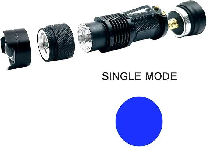 4 Pack One Mode Blue Light Flashlight with Clip Zoomable Blue LED Flashlight Blue Flashlight for Hunting Fishing