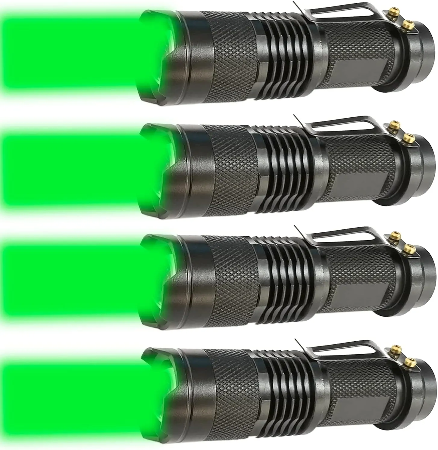 4 Pack One Mode Green Light Flashlight with Clip Zoomable Green LED Flashlight Green Flashlight for Hunting Fishing Night Observation