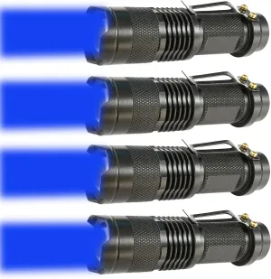 4 Pack One Mode Zoomable Blue LED Flashlight with Clip for Hunting Fishing
