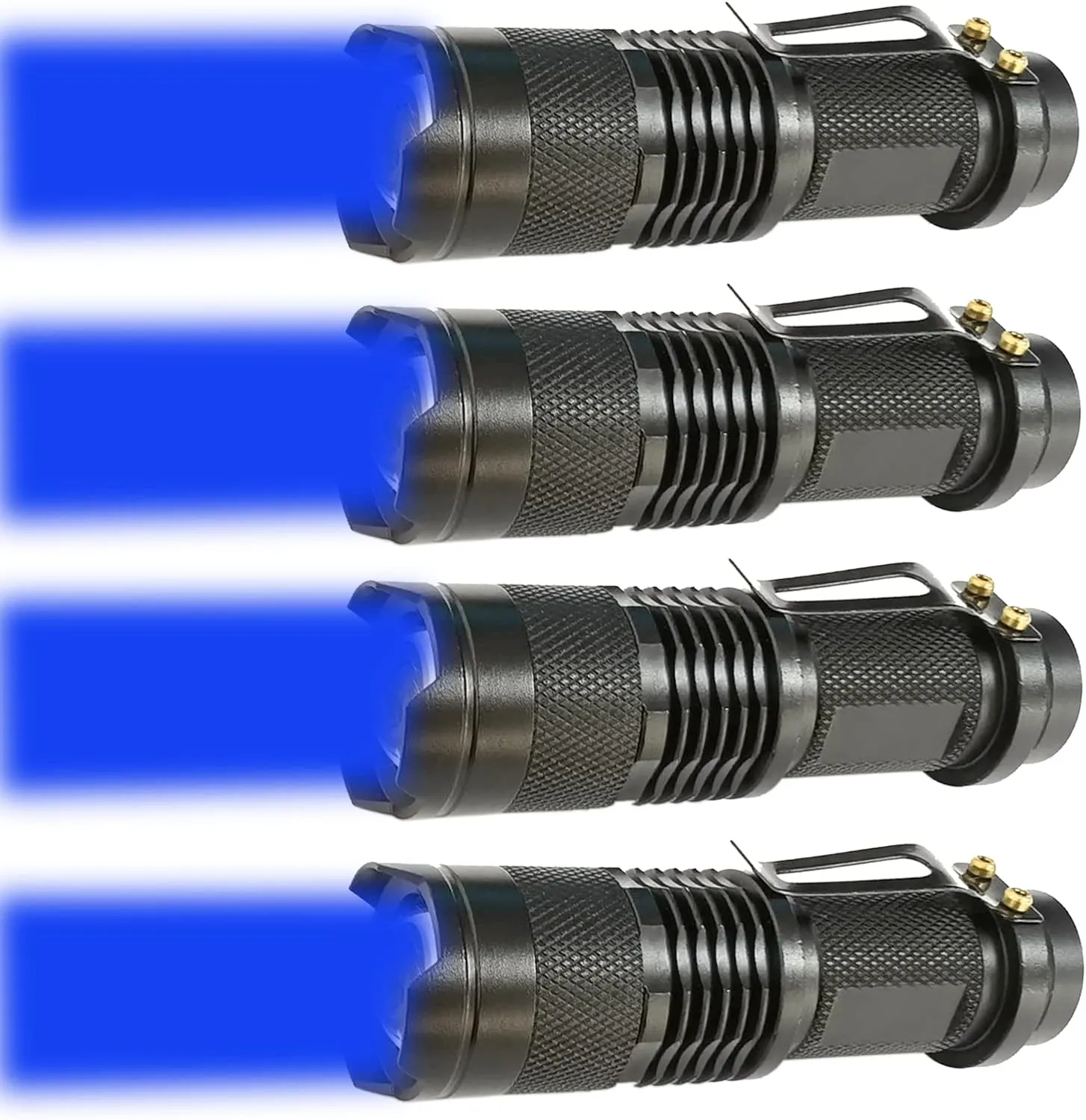 4 Pack One Mode Zoomable Blue LED Flashlight with Clip for Hunting Fishing