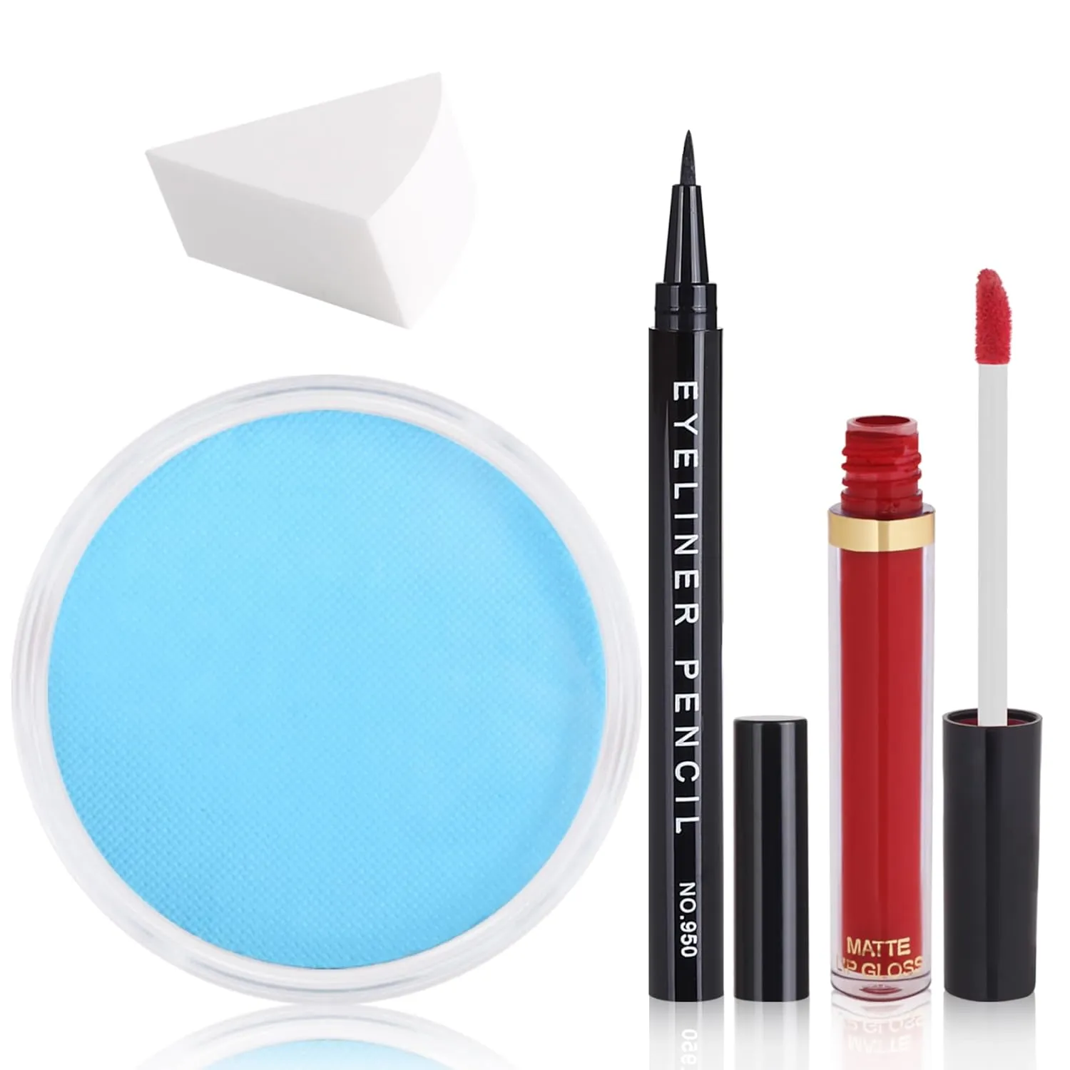 4 Pcs Sally Makeup Kit,Corpse Bride SFX Halloween Makeup Kit,Sally Face Costume Women Christmas Cosplay,Water Activated Light Blue Face Body Paint Eyeliner Liquid