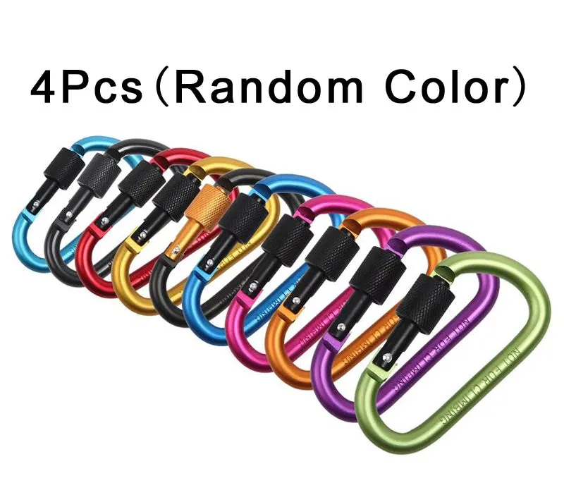 4-Piece Carabiner Travel Kit - Aluminum Alloy Camping and Mountaineering Hooks for Outdoor Survival