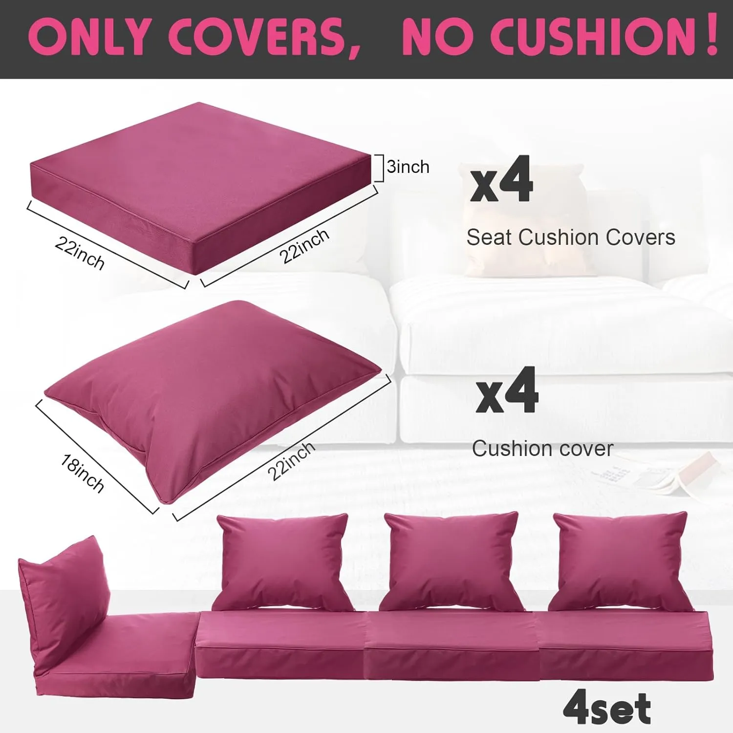 4 Set Patio Cushion Covers Replacement Water UV Resistant Outdoor Cushion Slipcovers with Zipper Chair Seat Cushion Covers for Outdoor Furniture (Spice, 24 x 20 Inch, 24 x 24 x 4 Inch)