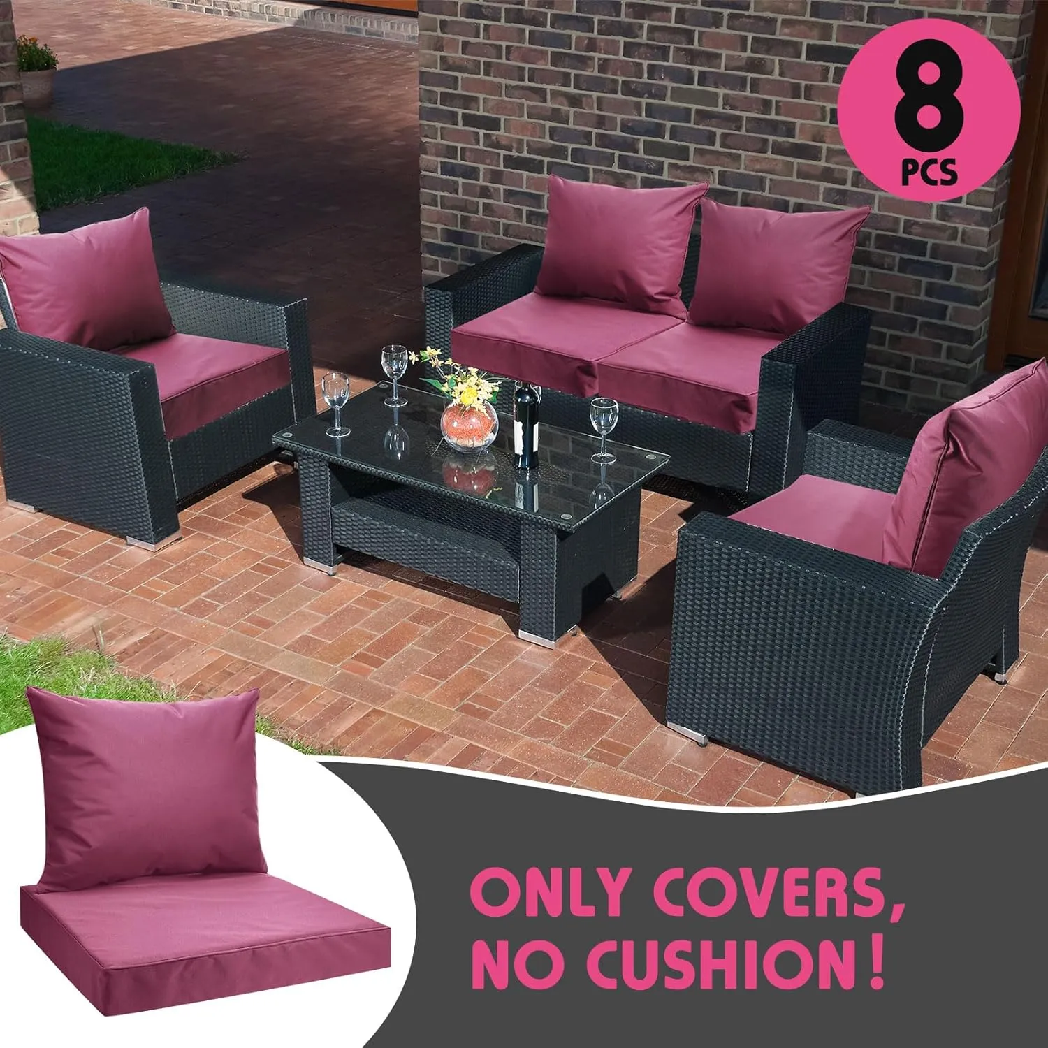 4 Set Patio Cushion Covers Replacement Water UV Resistant Outdoor Cushion Slipcovers with Zipper Chair Seat Cushion Covers for Outdoor Furniture (Spice, 24 x 20 Inch, 24 x 24 x 4 Inch)