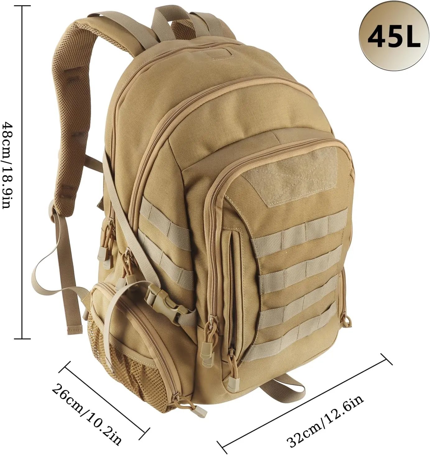 45L Tactical Military Backpack for Adults Fits 17 Inch Notebook