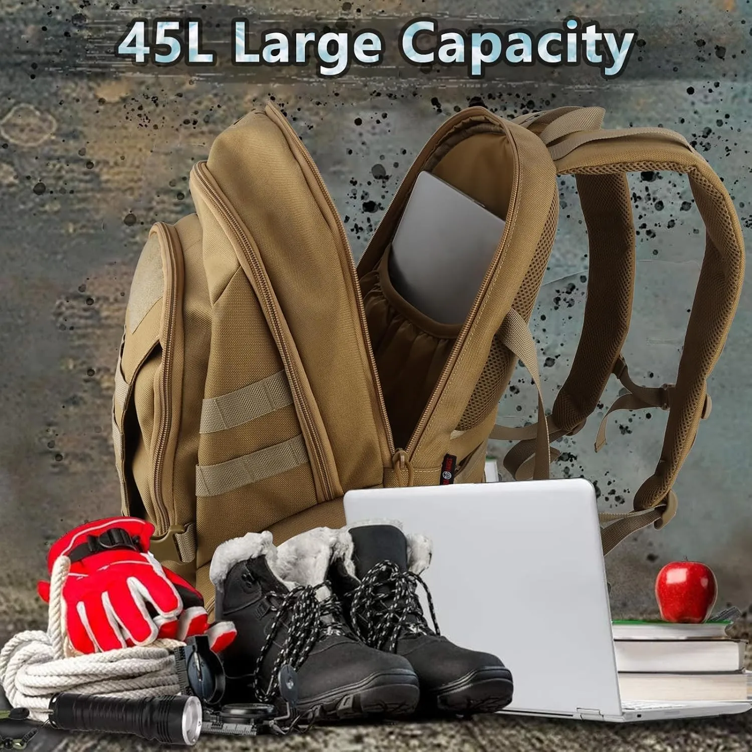 45L Tactical Military Backpack for Adults Fits 17 Inch Notebook