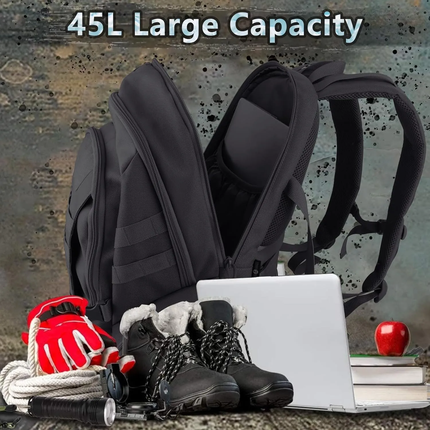 45L Tactical Military Backpack for Adults Fits 17 Inch Notebook