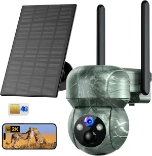 4G LTE Cellular Trail Camera Solar: 2K Game Cameras Built-in SIM Card Hunting Cameras Wireless Outdoor Battery with PTZ 360° Live View & Playback Color Night Vision Motion Activated IP66 for Wildlife
